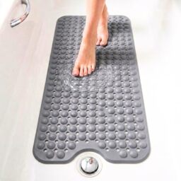 edihome, Non-Slip Bath Mat, 100 x 40 cm, Shower Mat, Non-Slip Shower Mat, Bubbles with Suction Cups, BPA-Free, Antibacterial, Mildew Resistant, Family Safety (Light Grey, 100 x 40 cm)
