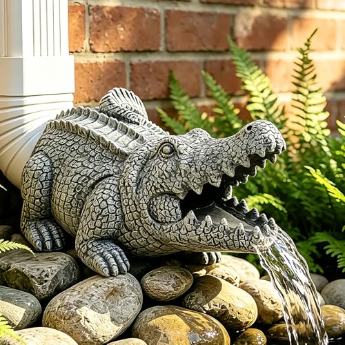"Teaeeno Alligator Decor Statue Gutter Downspout Extension Decorative,Crocodile Gutter Animal Statue Outdoor Decor,3""??4"" Rain Gutter Downspout Splash Block,Garden Splash Block Outdoor Sculpture (Stone)"