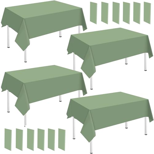 Whaline 16Pcs Sage Green Plastic Tablecloth Solid Green Rectangle Table Cover Waterproof Table Cloth for Birthday Wedding Bride Shower Parties Decorations Supplies, 51 x 108 Inch