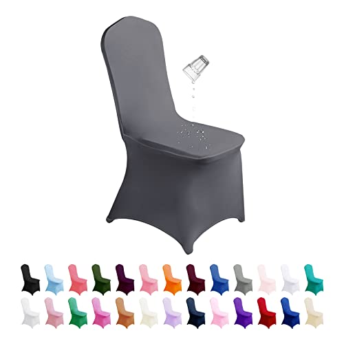 SuperO Waterproof Spandex Chair Cover, 12PCS Spandex Dining Chair Covers, Waterproof Chair Covers Protector Stretch Chair Cover for Party, Banquet, Wedding Event(Grey)