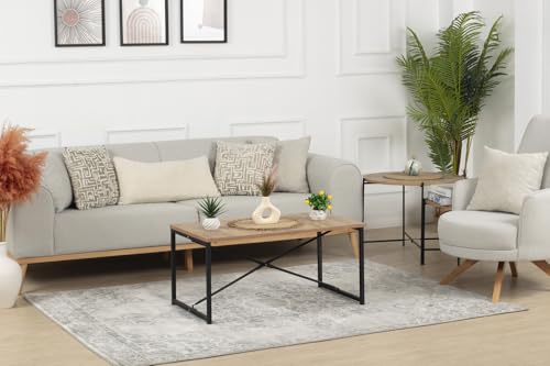 Livabliss Lola Kuta Vintage Style Floor Covering 140x200 cm – Scandi Neutral Boho Pattern for Living Room & Bedroom, Easy Care Pile, Grey & Ivory