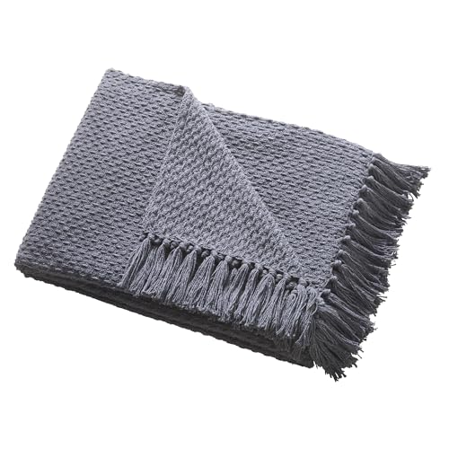 Drift Home - Charcoal Throw with Tassel (180 x 130cm) - Sustainable Recycled Cotton - Woven Blanket - Textured Sofa Throw