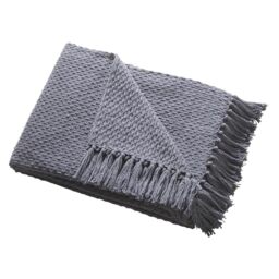 Drift Home - Charcoal Throw with Tassel (180 x 130cm) - Sustainable Recycled Cotton - Woven Blanket - Textured Sofa Throw