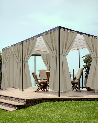HolidayIdeas Grommet Outdoor Curtains for Patio Waterproof 8 Pcs All Weather Balcony Outside Curtains for Apartments, Gazebo, Pergolas, Porch, 54x84 Inch, Taupe