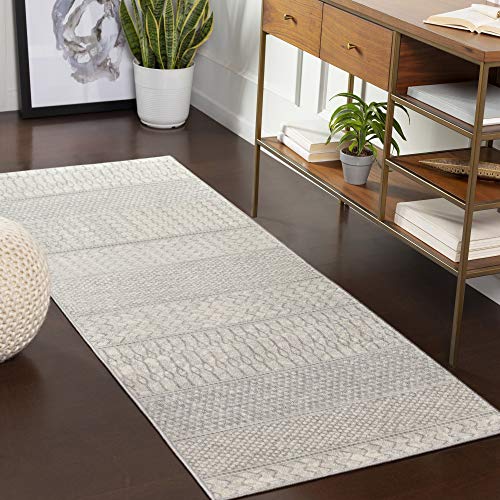 Livabliss Adele Buenos Aires Geometric Carpet Runner 80x220 cm, Scandi Neutral Boho Pattern for Hallway, Living Room & Kitchen, Easy Care Pile, Grey Ivory