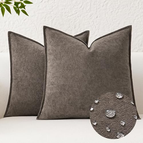 Kevin Textile Waterproof Decorative Pillow Covers Coco Brown 22x22 Inch Pack of 2 Soft Boucle Textured Euro Pillowcases Elegant Accent Pillows for Couch Sofa Chair Bed Home Decor Indoor Outdoor