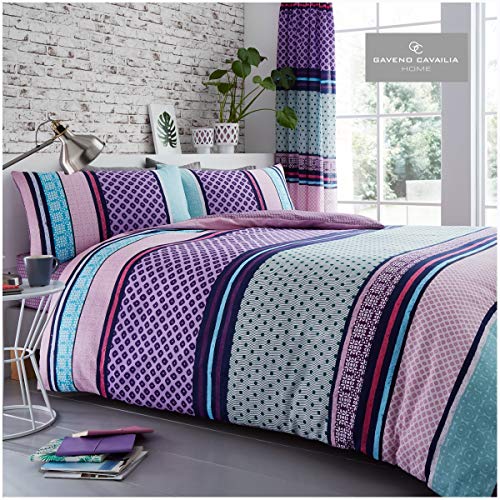 Gaveno Cavailia Charter Stripe Double Duvet Set Berry Reversible Easy Care Cotton Blend 3 Piece Bedding - 1 Quilt Cover + 2 Pillow Cases - Button Closure - Machine Washable