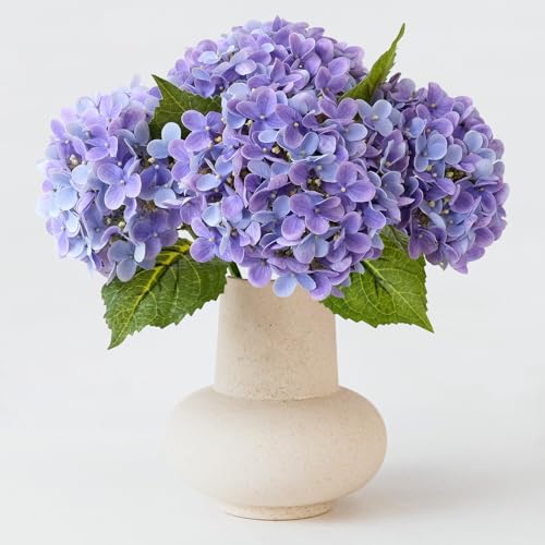 ZYTUYO 4 Pcs Bright Purple Real Touch Hydrangea Artificial Flowers Boho Lifelike Real Looking Latex Hydrangeas Flower with 20'' Long Stem for Indoor Xmas Home Decor Christmas Table Centrepiece