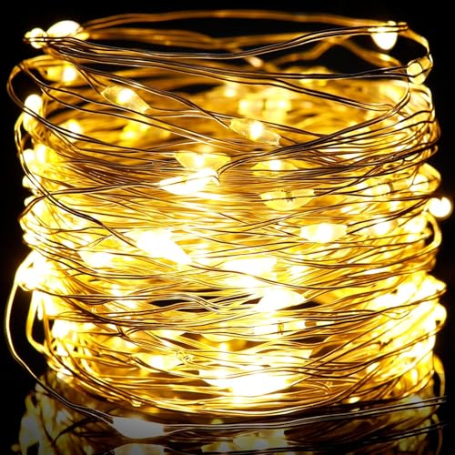 HomlyPro LED Fairy Lights 10M 100 LEDs - Warm White Battery Operated String Lights, Flexible Waterproof Copper Wire, for Bedroom, Garden, Balcony, Party, Wedding & Festive Decorations