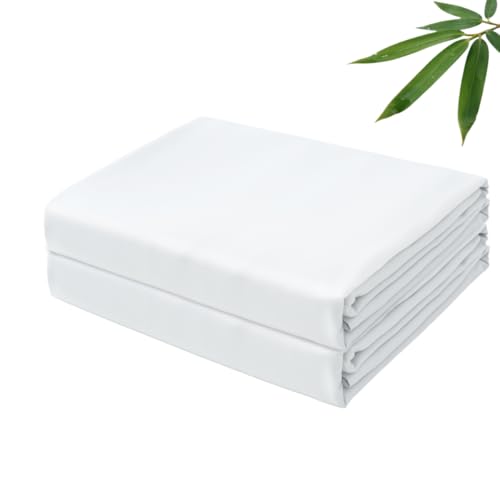Bamboo Viscose Flat Sheets Only, 400 Thread Count Sateen Weave Queen Size Flat Sheet Only 2 Pcs, Luxury Soft Cooling for Hot Sleepers, Silky Breathable (White, Queen 2 Pcs)