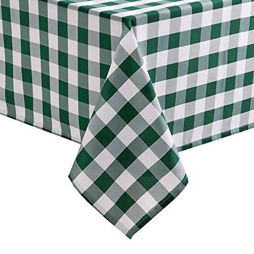 Hiasan Checkered Square Tablecloth - Stain Resistant, Waterproof and Wrinkle Resistant Washable Table Cloth for Christmas, Dining and Outdoor Use, 54 x 54 Inch, Forest Green and White Gingham Pattern