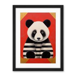 Artery8 Panda with Stripes Fun Kids Bedroom Baby Nursery Bright Bold Artwork Red Black White Artwork Framed Wall Art Print 18X24 Inch