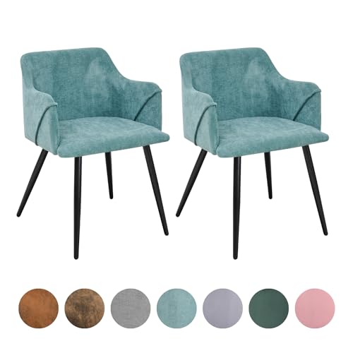 FurnitureR Upholstered Velvet Cushioned Kitchen Dining Chair Set of 2 Reception Tub Chairs Mid Back Solid Brown Metal Legs For Home Kitchen Living Room,Bedroom,Green