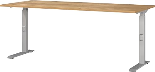 Germania Desk 7912-641, in Navarra oak repro/Silver, me. height setting, 180 x 91 x 80 cm (WxHxD)