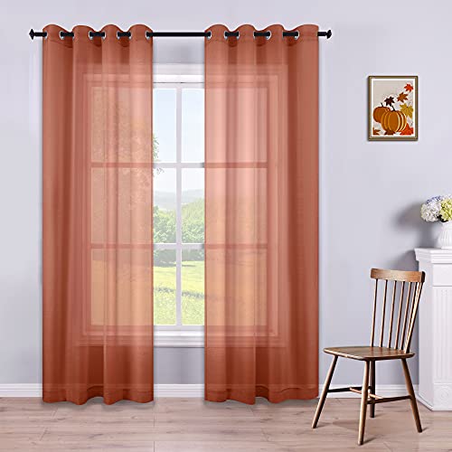 KOUFALL 2 x Terracotta Faux Linen Eyelet Curtains 52cm x 84cm