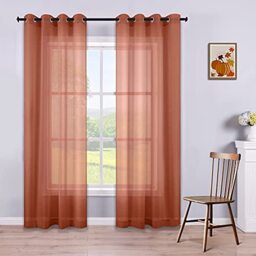 KOUFALL 2 x Terracotta Faux Linen Eyelet Curtains 52cm x 84cm