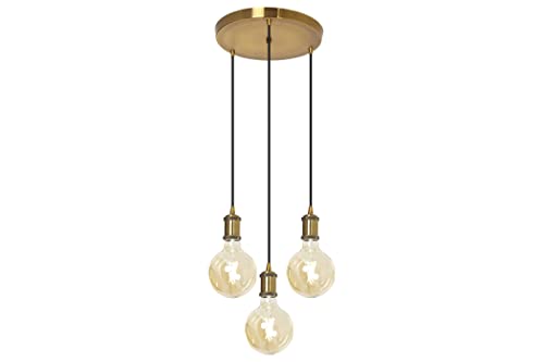 4lite Decorative 3 Light Circular Pendant Antique Brass Finish for E27 Large Screw Fit Lamp - E27 Bulb Not Included