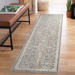 Rugs by Desire Maia Washable Living Room Area Rug – Soft Polypropylene Weaving, Low Pile, Non Slip Cotton Backing for Elegant Indoor Spaces, Grey, 60 x 220 cm (Rectangular)