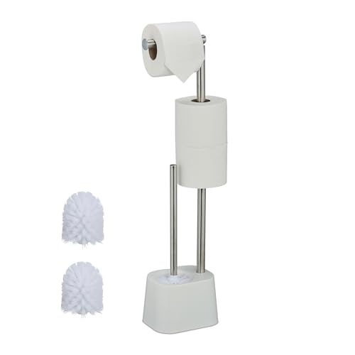Relaxdays toilet set, stainless steel, 65.5 x 13 x 16 cm, freestanding toilet paper holder, toilet brush with holder