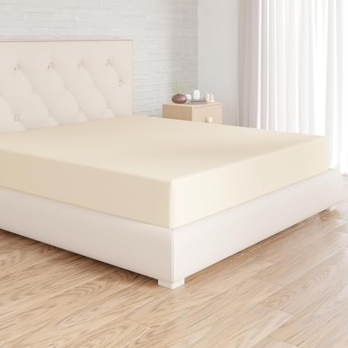 Amazon Basics Bedding Soft Microfibre Super King Fitted Sheet with 12 inch (30 cm) Deep Pocket, 180 x 200 cm, Beige