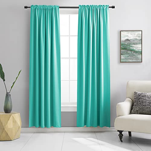 DONREN Black Out Window Curtains for Living Room - 90 Inch Room Darkening Thermal Insulated Rod Pocket Curtain Panels (Turquoise,1 Pair)