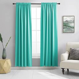 DONREN Black Out Window Curtains for Living Room - 90 Inch Room Darkening Thermal Insulated Rod Pocket Curtain Panels (Turquoise,1 Pair)