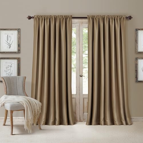 "Elrene Home Fashions All Seasons Energy Efficient Room Darkening Rod Pocket Window Panel, 52"" x 84"" (1), Gold"