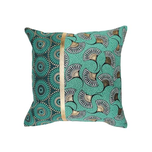Douceur d'Intérieur, Cushion Cover (40 x 40 cm) Lasco, Cotton Printed Gold, Green