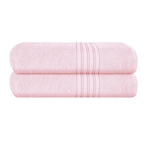 BOUTIQUO 100% Cotton 2 Pack Bath Towel Set 28x55 inches, Eco-Friendly Large Bath Towels, Compact Quickdry Lightweight Soft & Highly Absorbent Bath Towel, Ideal for Everyday Gym Travel Camp Pool - Pink