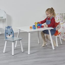 Liberty House Toys Kids Fox and Squirrel Table 2 Chairs Set, Orange Grey, H440 x W600 x D600mm, TFLH013