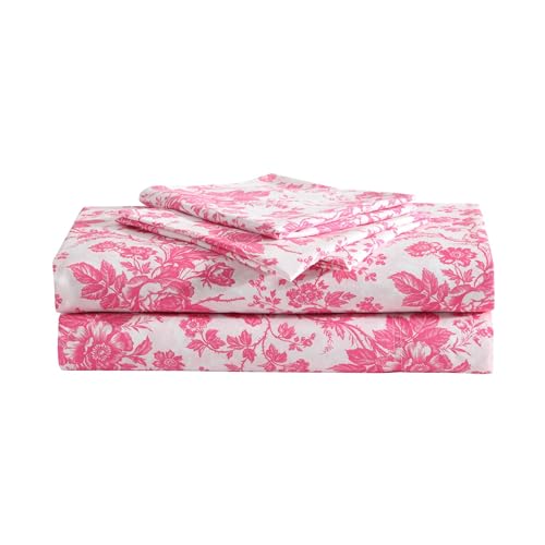 Betsey Johnson - Twin XL Bed Sheets, Soft Bedding with Matching Pillowcase, Fade & Wrinkle Resistant, Lightweight for Year Round Use, Dorm Essentials (Betsey's Toile Pink)