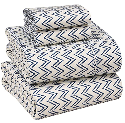 Ruvanti 100% Cotton Sheets - Crispy Cooling Percale Sheets for Queen Size Bed, Breathable & Durable Queen Sheet Set, 16 Inches Deep Pocket Bed Sheets, Chevron, 4 Pieces