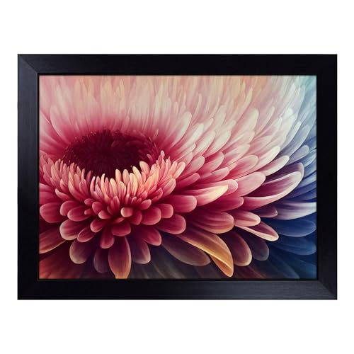 Lap Tray with Bean Bag Cushion, Chrysanthemum Flower - Handmade in the UK, Raised Wooden Edge, Padded Cushion, Heat-Resistant Wipe-Clean Surface, for Meals, Laptops and Crafts