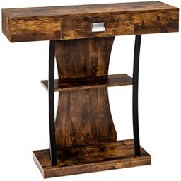 CASART 3-Tier Console Table, T-Shaped Entryway Sofa Table Behind Foyer Table with Drawer, Shelves & Anti-Tipping Kits, Industrial Compact Couch Table for Living Room Hallway (1 Drawer, Rustic Brown)