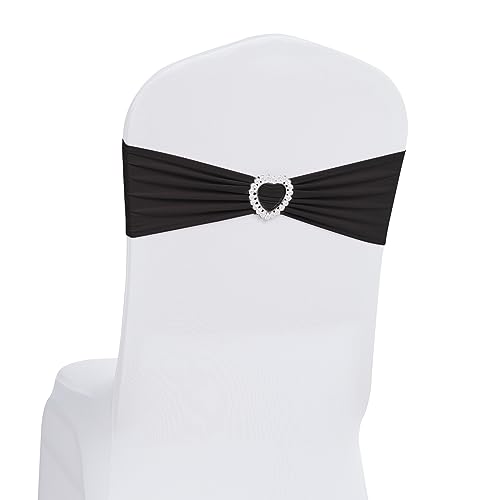 Howhic Pack of 60 Spandex Chair Sashes Bows Stretch Chair Cover Band with Buckle Slider Universal Elastic Chair Ties for Wedding Banquet Party Event Decoration (Black)