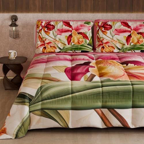 PETTI Artigiani Italiani - Winter Quilt, Winter Duvet, Double Sided Single Quilt Solid Colour and Digital Floral Print 25 36, 100% Microfibre, Made in Italy