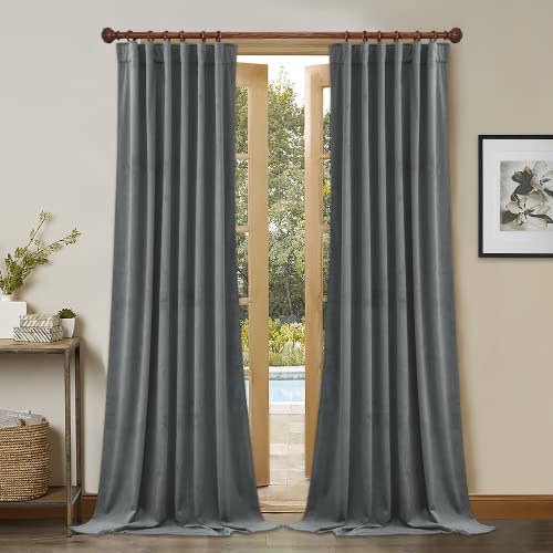 StangH Curtains Velvet Silver Grey - Bedroom Window Curtains 96 inches Long Super Soft Thick Room Darkening Curtain Drapes for Living Room/Kitchen, Light Grey, W52 x L96, 2 Panels