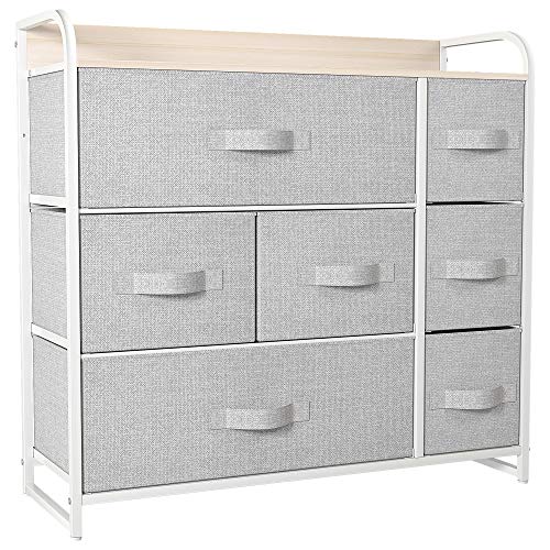 YITAHOME Chest of Drawers, Non-Woven Fabric 7-Drawer Storage Organizer Unit for Bedroom Living Room Closet, Sturdy Steel Frame, Easy Pull Fabric Bins & Wooden Top, Fabric Dresser