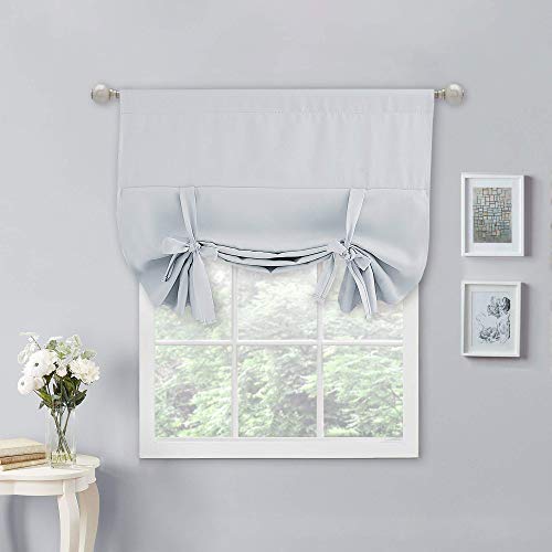 NICETOWN Kitchen Curtains 54 inches Long - Blackout Roman Shades Tie Up Bathroom Balloon Curtain (Greyish White, 1 Panel, 40 W by 54 inches L)