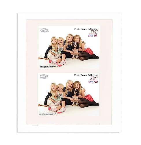 "Inov8 British Made Real Wood Picture/Photo Frame 12x10"" Dual-Aperature (30x25cm) - Auckland 20mm Pine White"