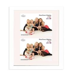 "Inov8 British Made Real Wood Picture/Photo Frame 12x10"" Dual-Aperature (30x25cm) - Auckland 20mm Pine White"