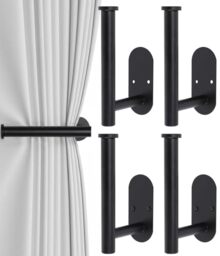 4pcs Curtain Holdbacks, Screw-in Curtain Tiebacks Curtain Tie Backs Curtain Holders for Wall Mounted Curtain Pull Backs for Drapes, Curtain Side Holders Hooks, 304 Stainless Steels, Black