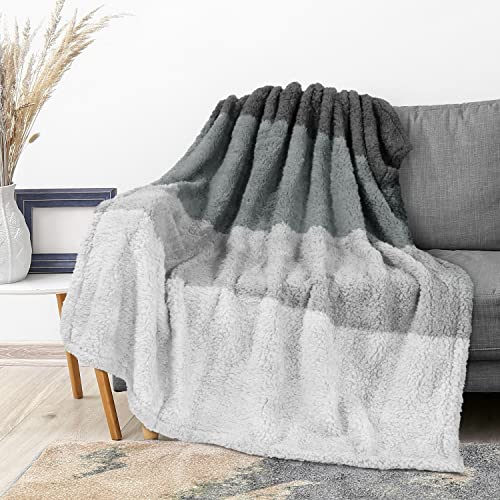 PAVILIA Sherpa Ombre Throw Blanket for Couch - Fuzzy Plush Cozy Microfiber Fleece Couch Blanket - Gradient Decorative Accent Throw - 60x80 Inches Charcoal Grey