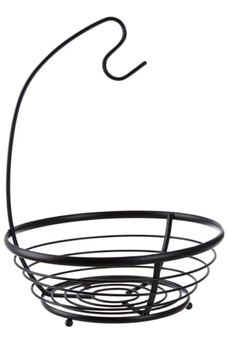 Premier Housewares Fruit Basket With Banana Hanger Contemporary Black Wireframe Fruit Holder with Banana Hook For Everyday Use Kitchen Fruit Basket 26 x 33 x 26 cm