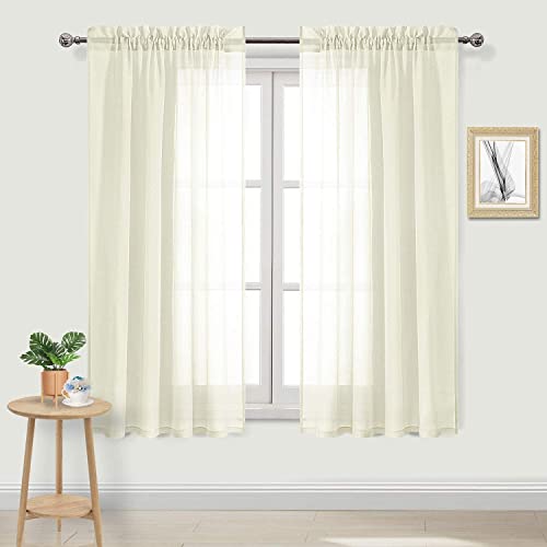 DWCN Ivory Sheer Curtains Semi Transparent Voile Rod Pocket Curtains for Bedroom and Living Room, 42 x 63 inches Long, Set of 2 Panels