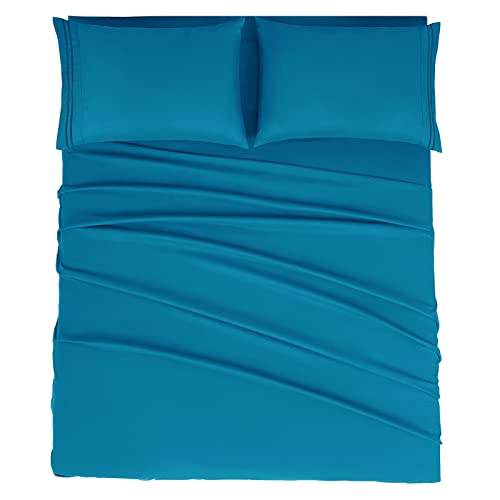"Mejoroom King Size Bed Sheet Set - Hotel Luxury 1800 Bedding Sheets & Pillowcases - 16"" Deep Pocket Fitted Sheet, Soft, Breathable, Wrinkle & Fade Resistant - 4 Piece(King,Peacock Blue)"
