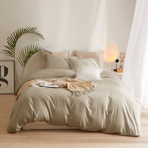 AMWAN Taupe Duvet Cover Queen Size Modern Style 3-Piece Comforter Set with Zipper Closure - Boho Taupe Tan Bedding Set for Queen Size (90”x90”) with 2 Pillowcases
