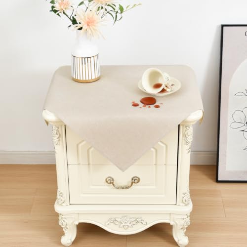 Wolkemer Small Square Tablecloth 24 x 24 Inches Faux Linen Water Resistant - Farmhouse Polyester Tablecloths, Washable Wipeable Table Cover for Nightstands, End Tables, Bedside Tables (Neutral)