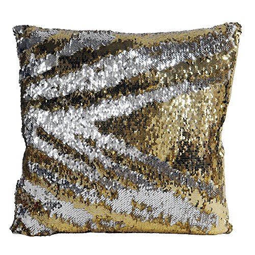 "Riva Paoletti Mermaid Sequin Cushion Cover - Gold and Silver - Dual Colour Sequins - Versatile Design - Zip Closure - 100% Polyester - 45 x 45cm (18"" x 18"" inches) - Designed in the UK"