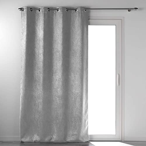 Douceur d'Intérieur, Melodie Eyelet Curtain 135 x 280 cm Grey Opaque Crushed Velvet